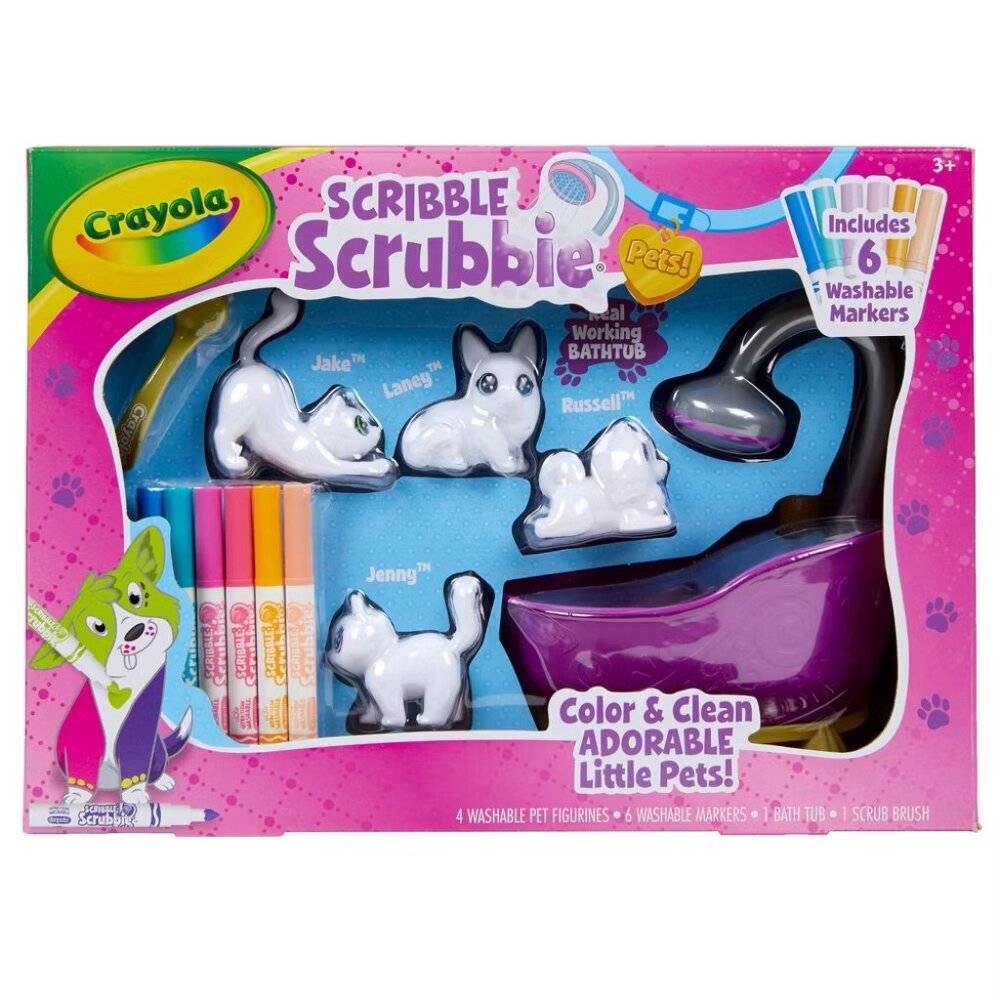 Crayola Scribble Scrubbie Pets Tub Set – 12pc Washable Marker Craft Kit